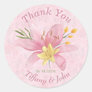 Pink and Yellow Flower Watercolor Thank You Classic Round Sticker