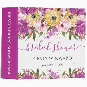 Pink and Yellow Flowers Bridal Shower Photo Album Binder