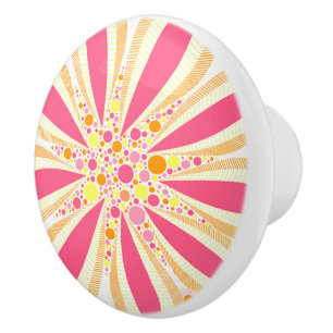 Pink and Yellow Flowers Ceramic Knob
