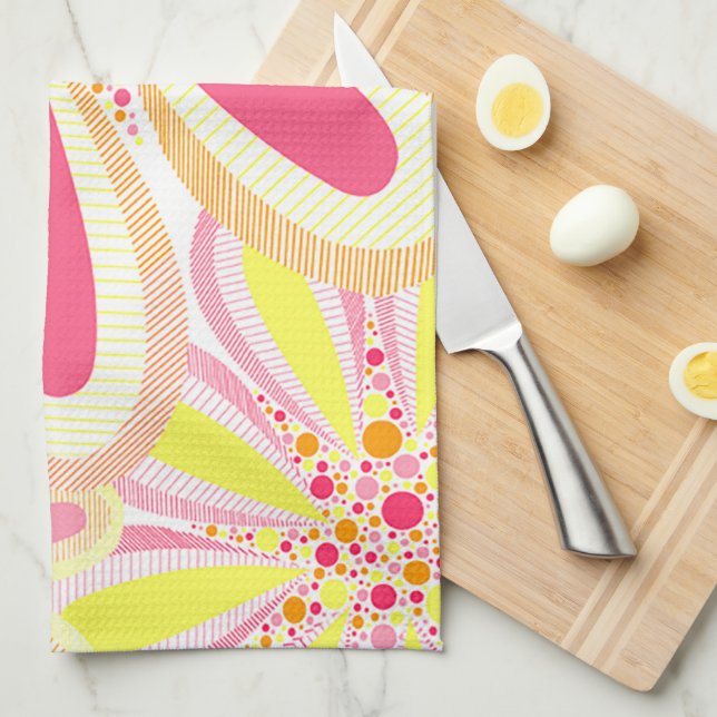 Pink and Yellow Flowers Kitchen Towel (Quarter Fold)