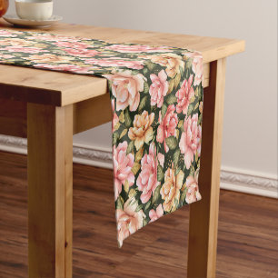 Pink and yellow flowers. Romantic pattern Short Table Runner