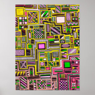 Pink and Yellow geometric shapes pop art Poster