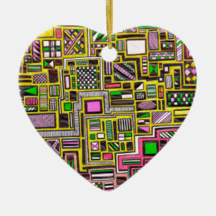 Pink and Yellow Geometric shapes pop art punk Ceramic Ornament