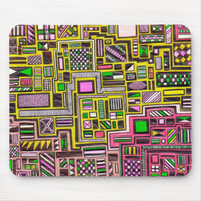 Pink and Yellow Geometric shapes pop art punk Mouse Pad (Front)