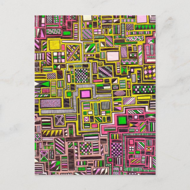 Pink and Yellow Geometric shapes pop art punk Postcard (Front)