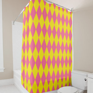 Pink and Yellow Harlequin Checkered Design 