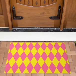 Pink and Yellow Harlequin Checkered Design  Doormat
