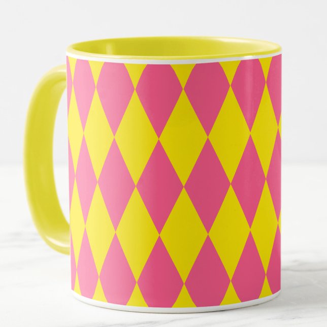 Pink and Yellow Harlequin Checkered Design  Mug (Creator Uploaded)