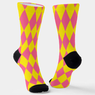 Pink and Yellow Harlequin Checkered Design Socks