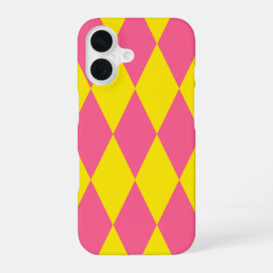 Pink and Yellow Harlequin Chequered Design  iPhone 16 Case