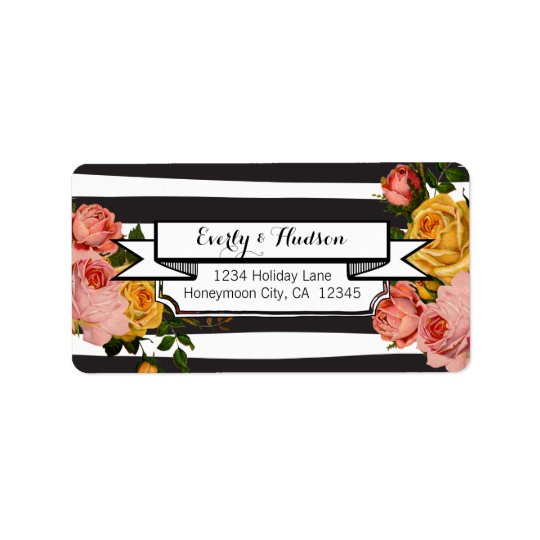 Pink and Yellow Heirloom Roses Black White Stripe
