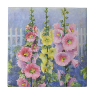 Pink and Yellow Hollyhock by Cargill, 1937 Tile