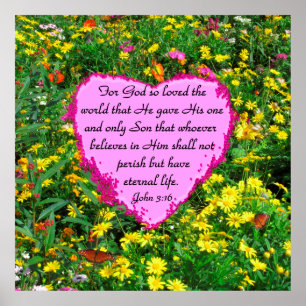 PINK AND YELLOW JOHN 3:16 FLORAL PHOTO POSTER