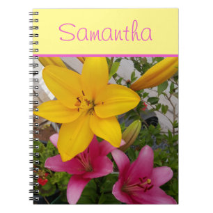 Pink and Yellow Lily Lillies Flower Girls Name No Notebook
