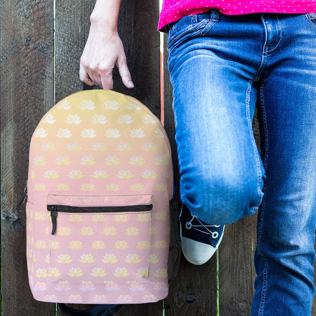 Pink and Yellow Lotus Fade Printed Backpack (Creator Uploaded)