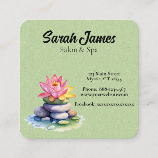 Pink and yellow lotus flowers on stones calling card