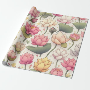 Pink and yellow lotus flowers on wrapping paper