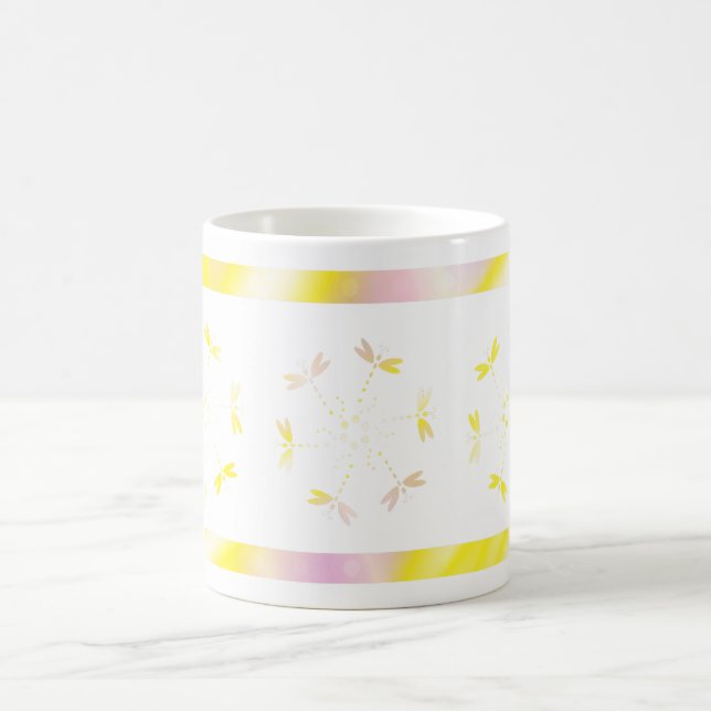 Pink and yellow mug with dragonflies (Center)