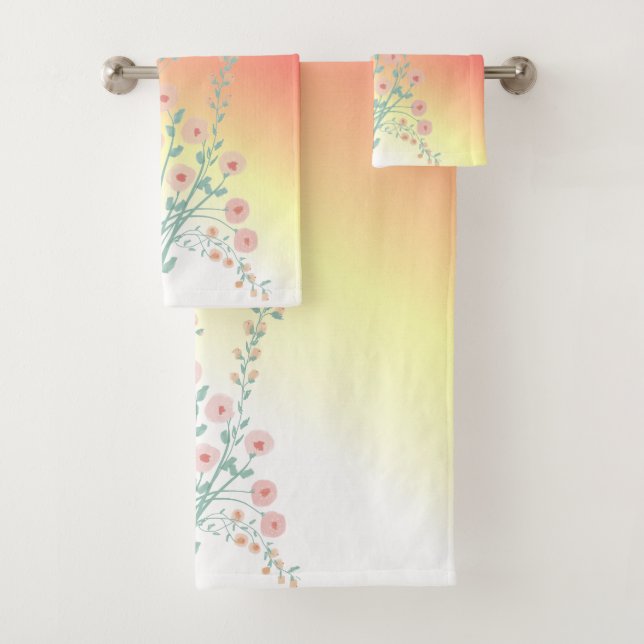 Pink And Yellow Ombre Bath Towel Set (Insitu)