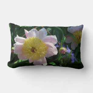 Pink and Yellow Peonies Beautiful Floral Lumbar Pillow