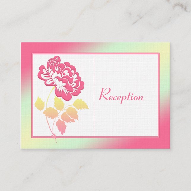 Pink and Yellow Peony on Linen Enclosure Card (Front)
