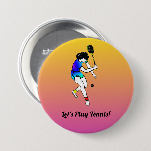 Pink and Yellow Retro Women's Tennis Player 3 Inch Round Button