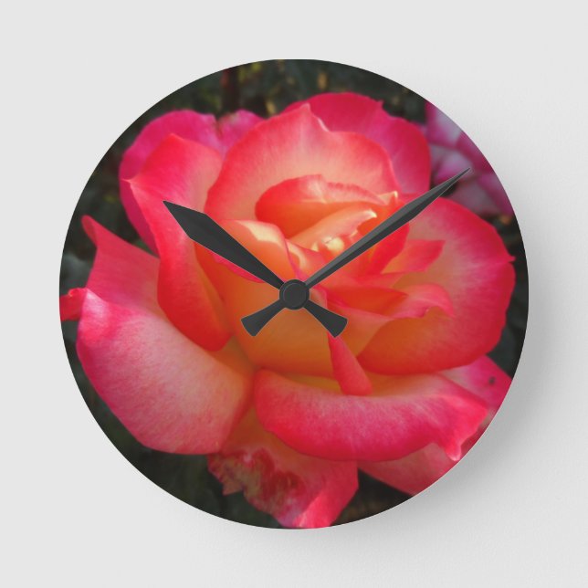 Pink and Yellow Rose Round Clock (Front)
