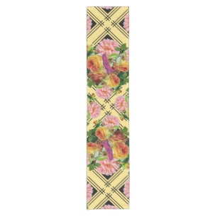 Pink and Yellow Rose Trellis Nature Design Short Table Runner