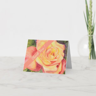 Pink and Yellow Rose Watercolor Floral Thank You Card