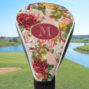 Pink and Yellow Roses Floral Custom Monogram Golf Head Cover