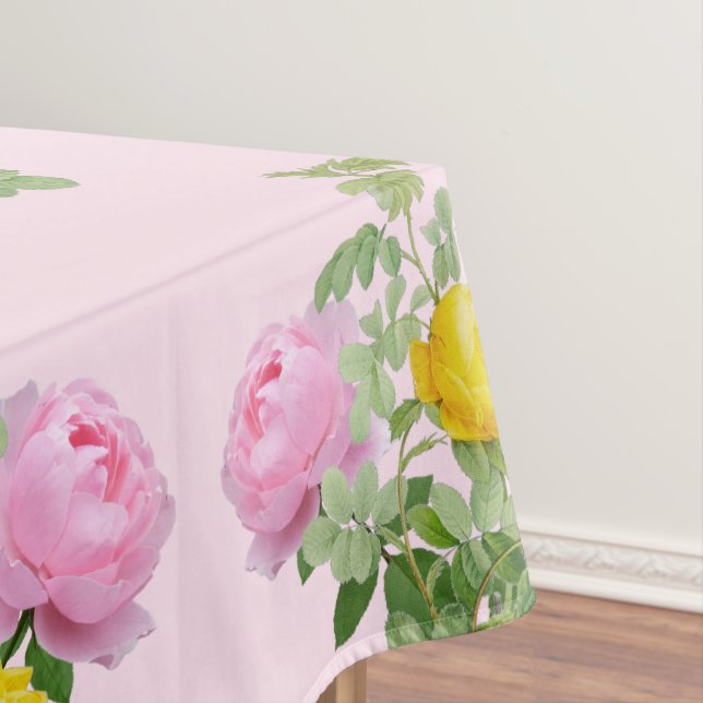 Pink and Yellow Roses Floral  Tablecloth (In Situ)