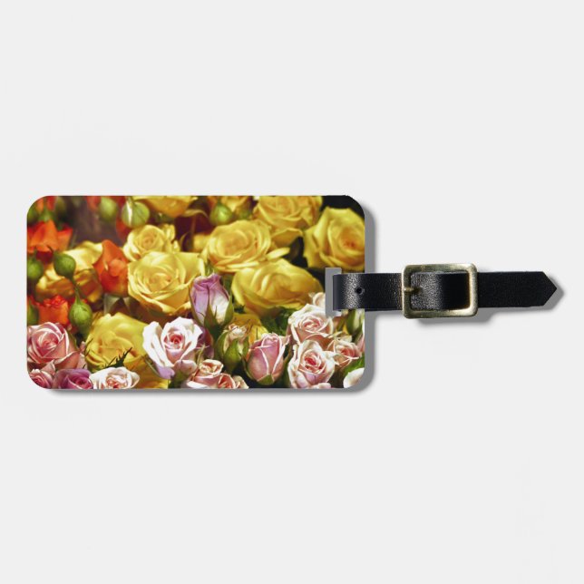 Pink and Yellow Roses Ready to be Personalized Luggage Tag (Front Horizontal)
