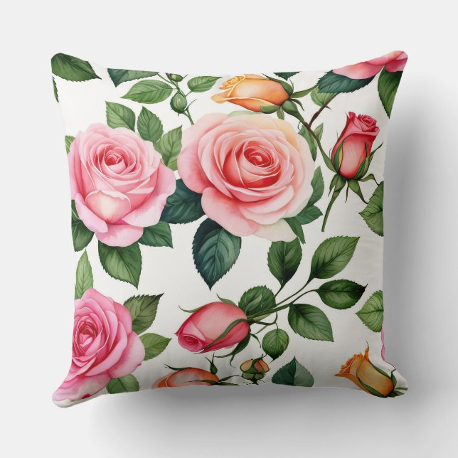Pink and yellow roses throw pillow (Back)