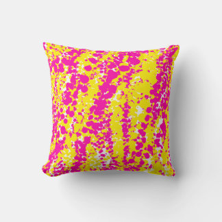 Pink and yellow spatter pattern throw pillow