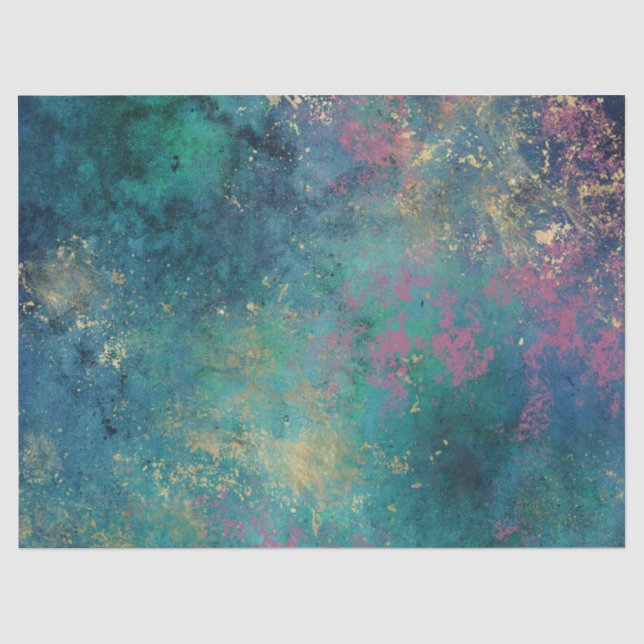 Pink and Yellow Splatter on Green Decoupage Tissue Paper (Front)