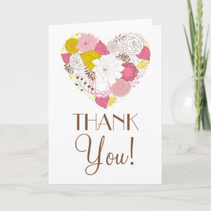 Pink and Yellow Spring Floral Heart Thank You Card
