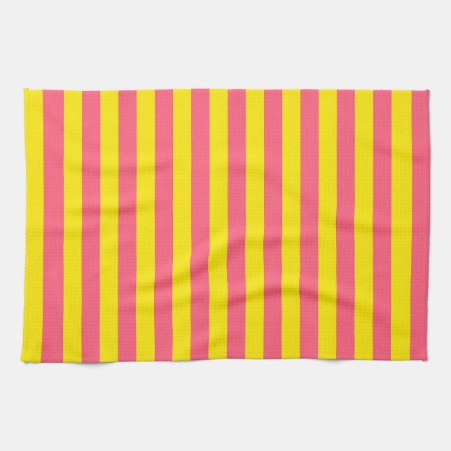 Pink and Yellow Stripes Design Kitchen Towel (Horizontal)
