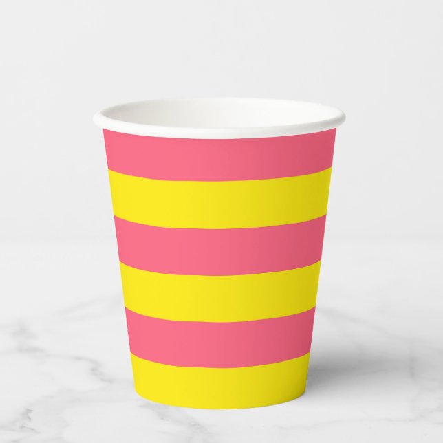 Pink and Yellow Stripes Design Paper Cups (Front)