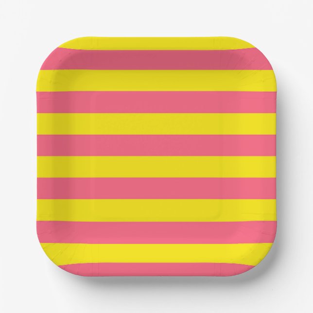 Pink and Yellow Stripes Design Paper Plate (Front)