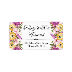 Pink and Yellow Summer Flowers address Label