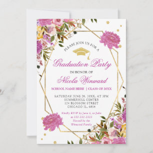 Pink and Yellow Summer Flowers Graduation Invitation
