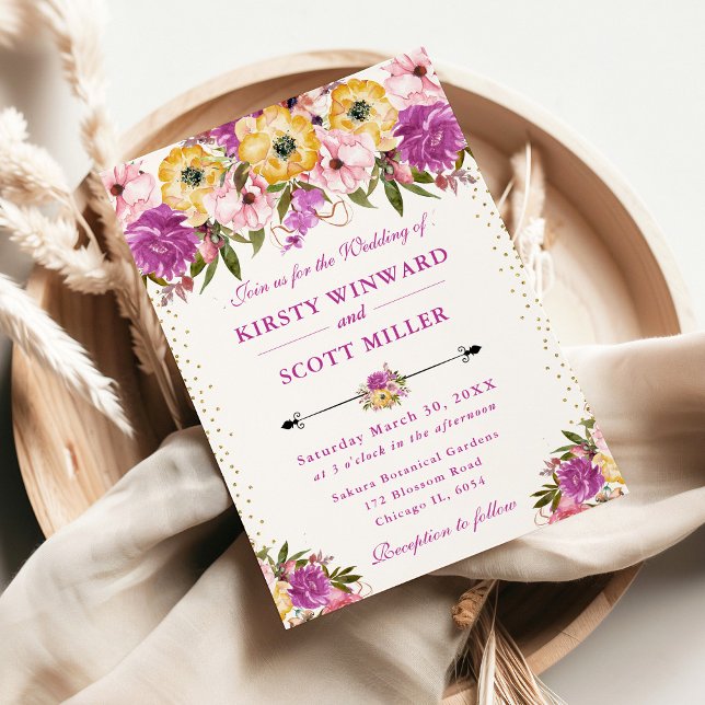 Pink and Yellow Summer Flowers Wedding Invitation (Creator Uploaded)