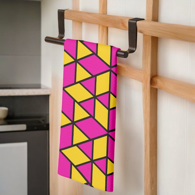 Pink and Yellow Triangles Pattern Kitchen Towel (Kitchen Towel)
