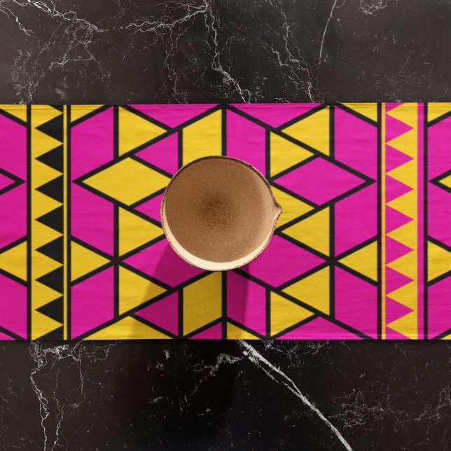 Pink and Yellow Triangles Pattern Short Table Runner (Bright triangles table runner)