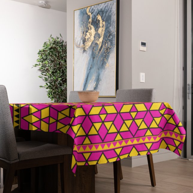 Pink and Yellow Triangles Pattern Tablecloth (Geometric bright pattern table cloth)