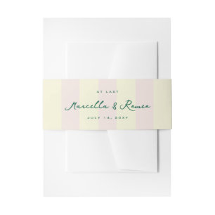 Pink and Yellow Vertical Stripes Names and Date Invitation Belly Band