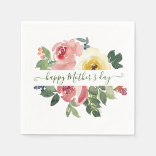 Pink and yellow watercolor floral personalized napkin