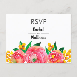 Pink and Yellow Watercolor Floral RSVP Post Cards