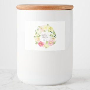 Pink and Yellow Watercolor Floral Wreath   Wedding Food Label
