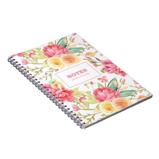 Pink and yellow watercolor flowers pattern notebook (Right Side)